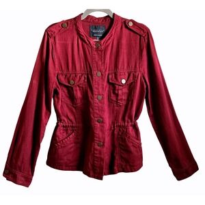 Sanctuary Indie Chic Women's M Wine Military Jacket Button Front Cinched Waist